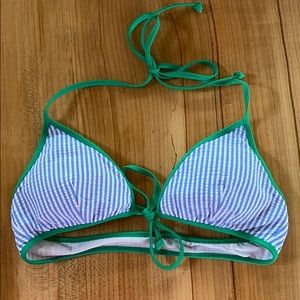J Crew tipped seersucker tie front bikini top